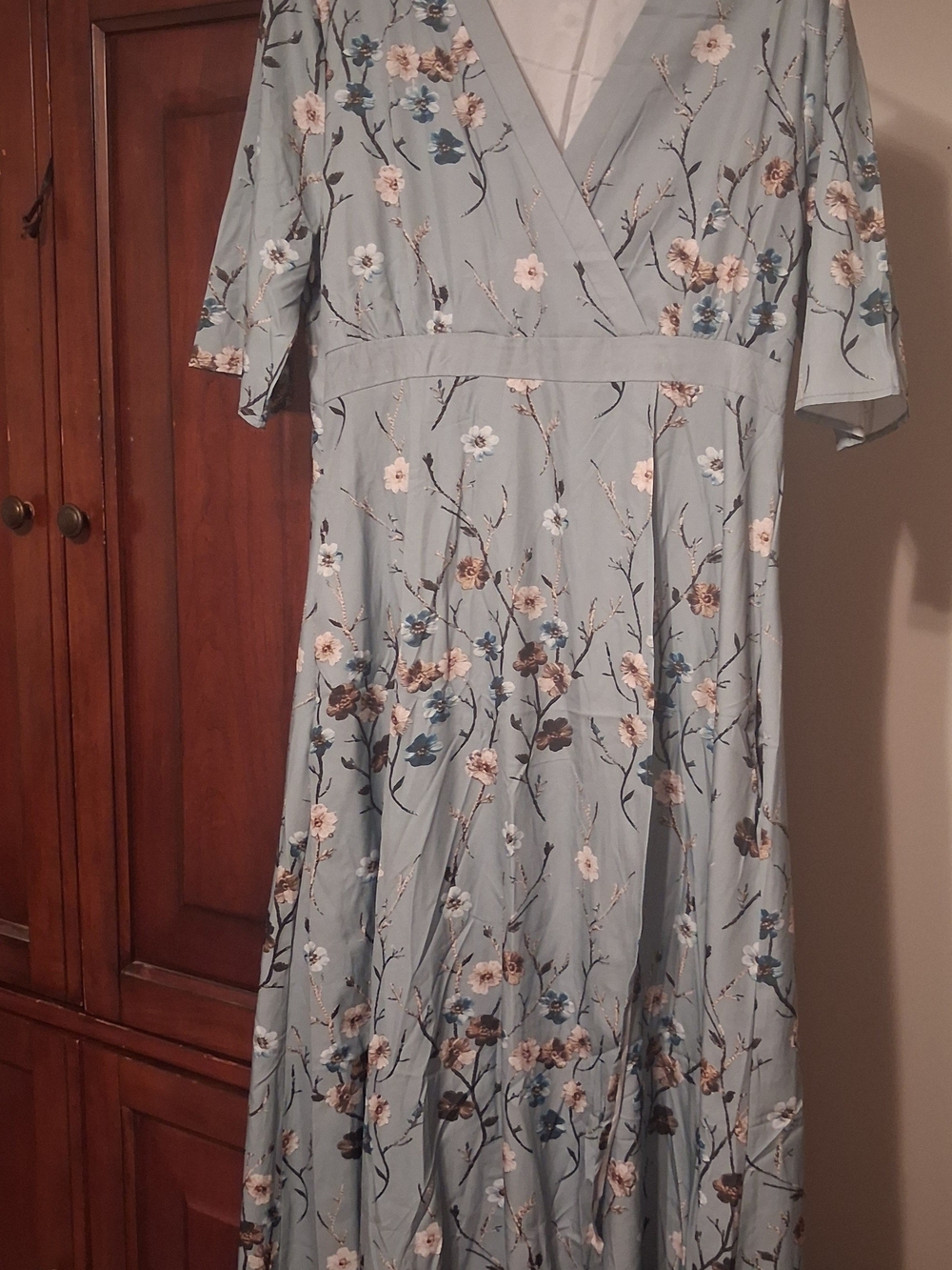 Light Blue Floral Midi Wrap Dress - Women